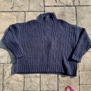Aerie Chunky Knit Mock Neck Sweater Navy Blue Women's Medium